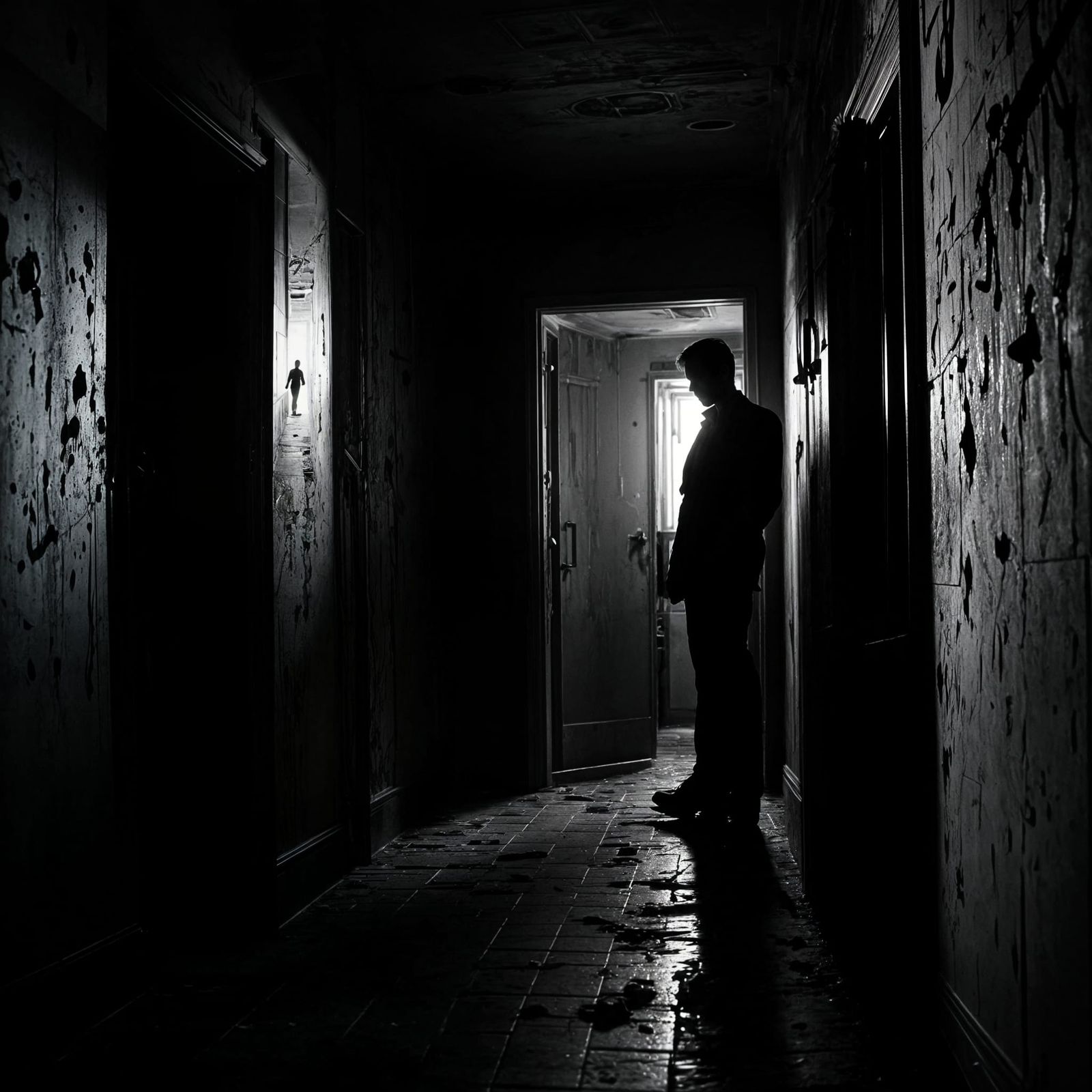 Eerie Asylum Scene in Film Noir Style