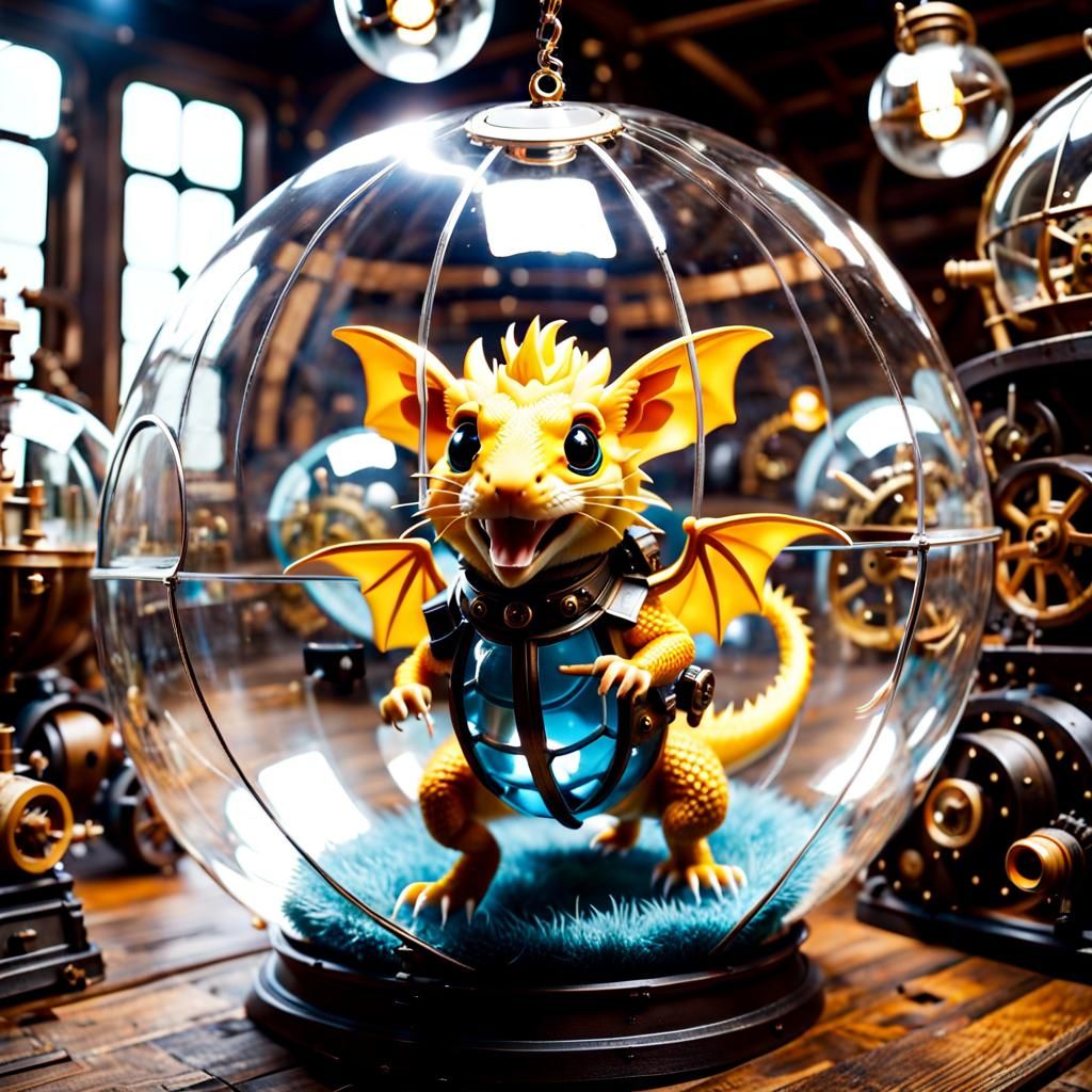 Tiny Dragon in Hamster Ball, Steampunk Style
