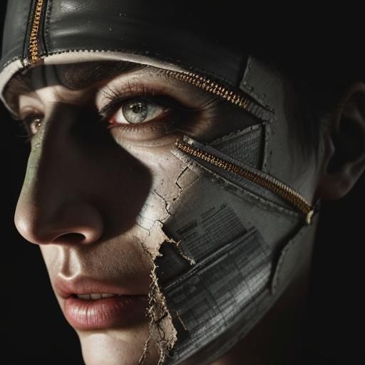 Surreal Unzipped Face Reveals Newspaper Skin