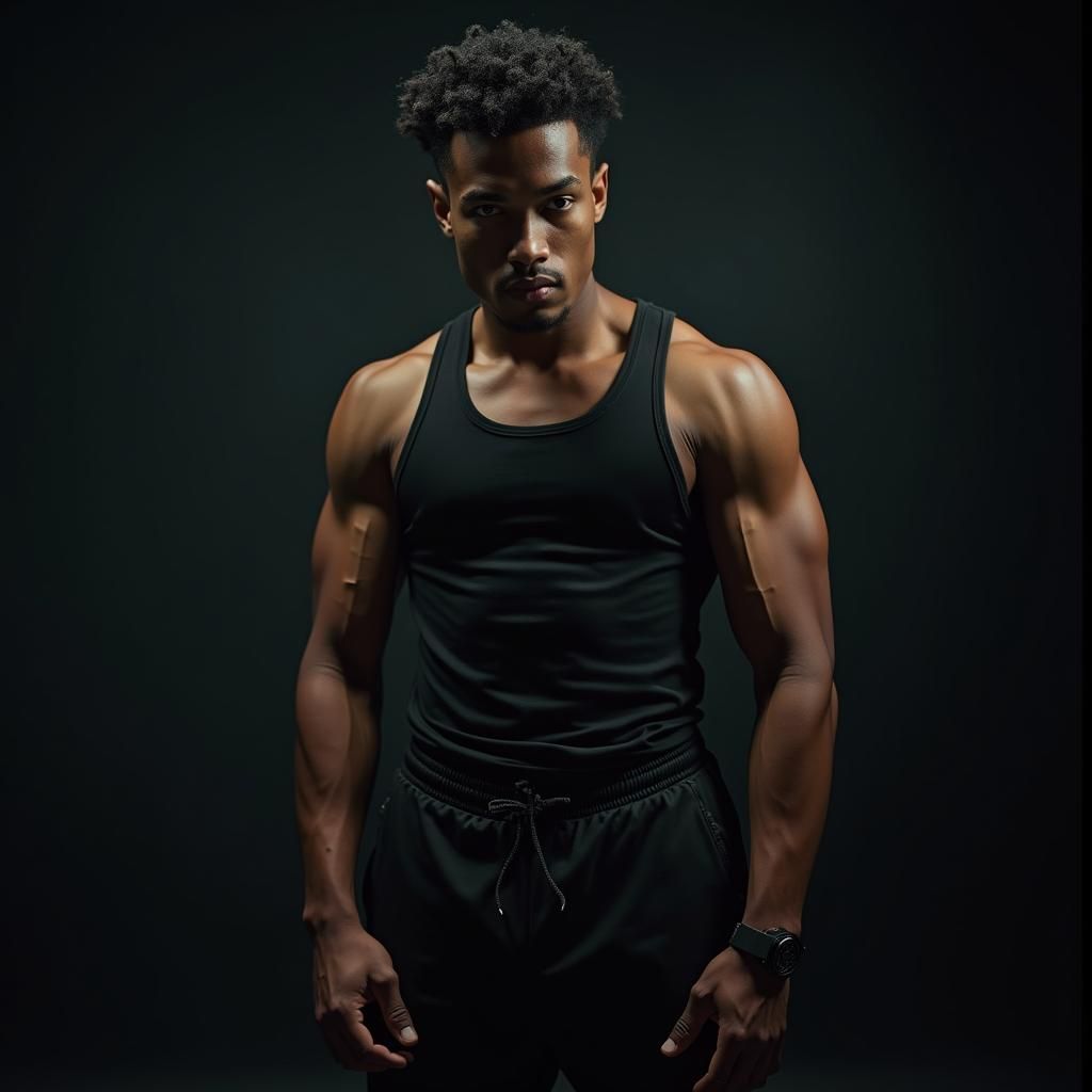 Athletic Black Man with Perm in Cinematic Lighting