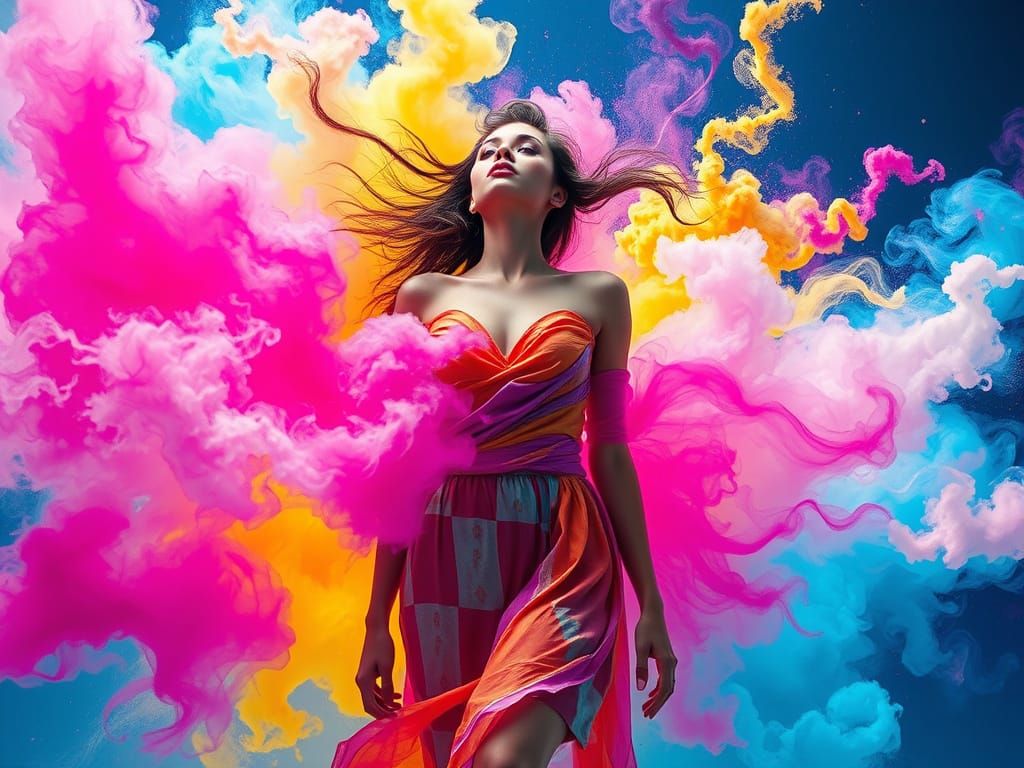 Vibrant Woman in a Kaleidoscopic Explosion of Color
