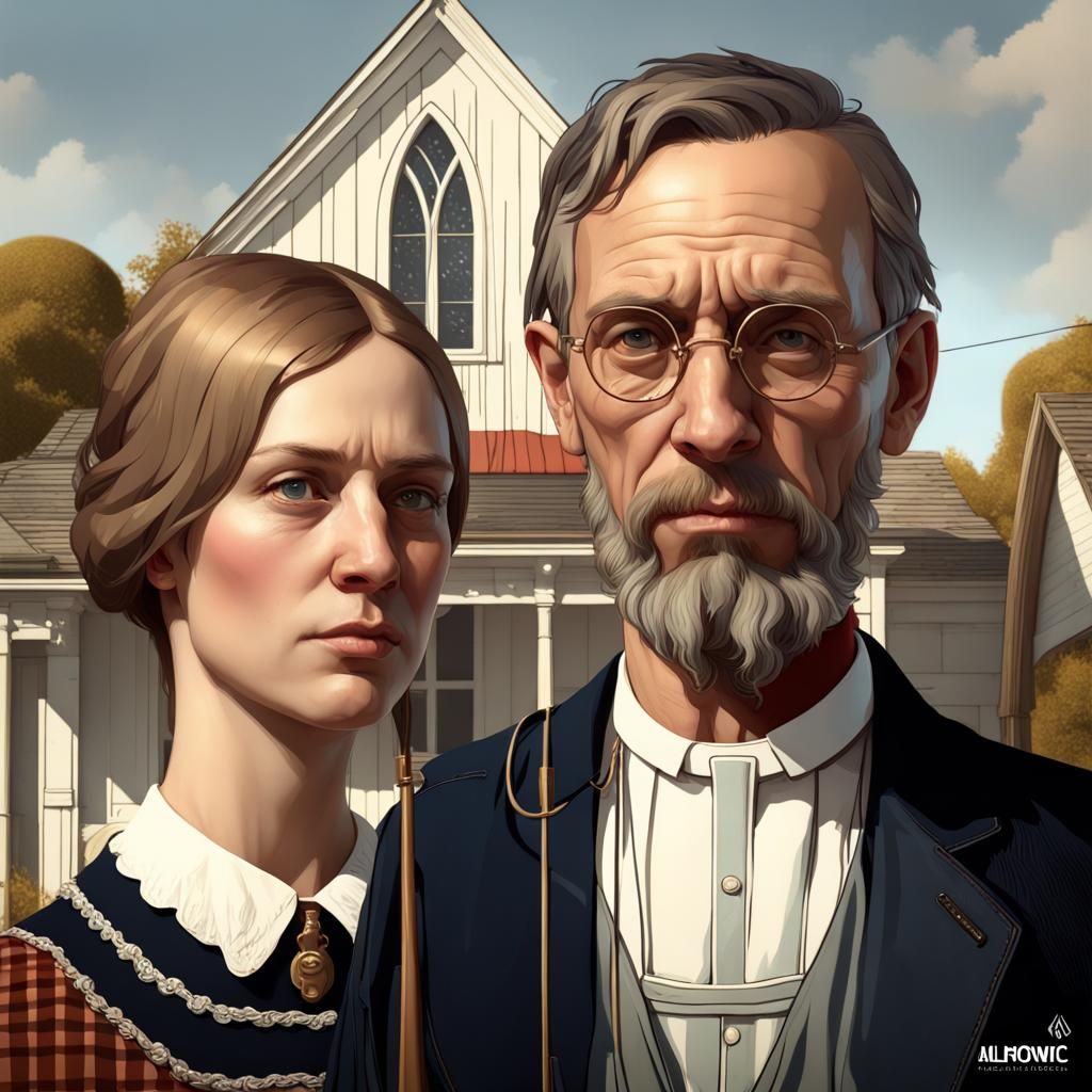 American Gothic Portrait in Hyperdetailed Digital Art