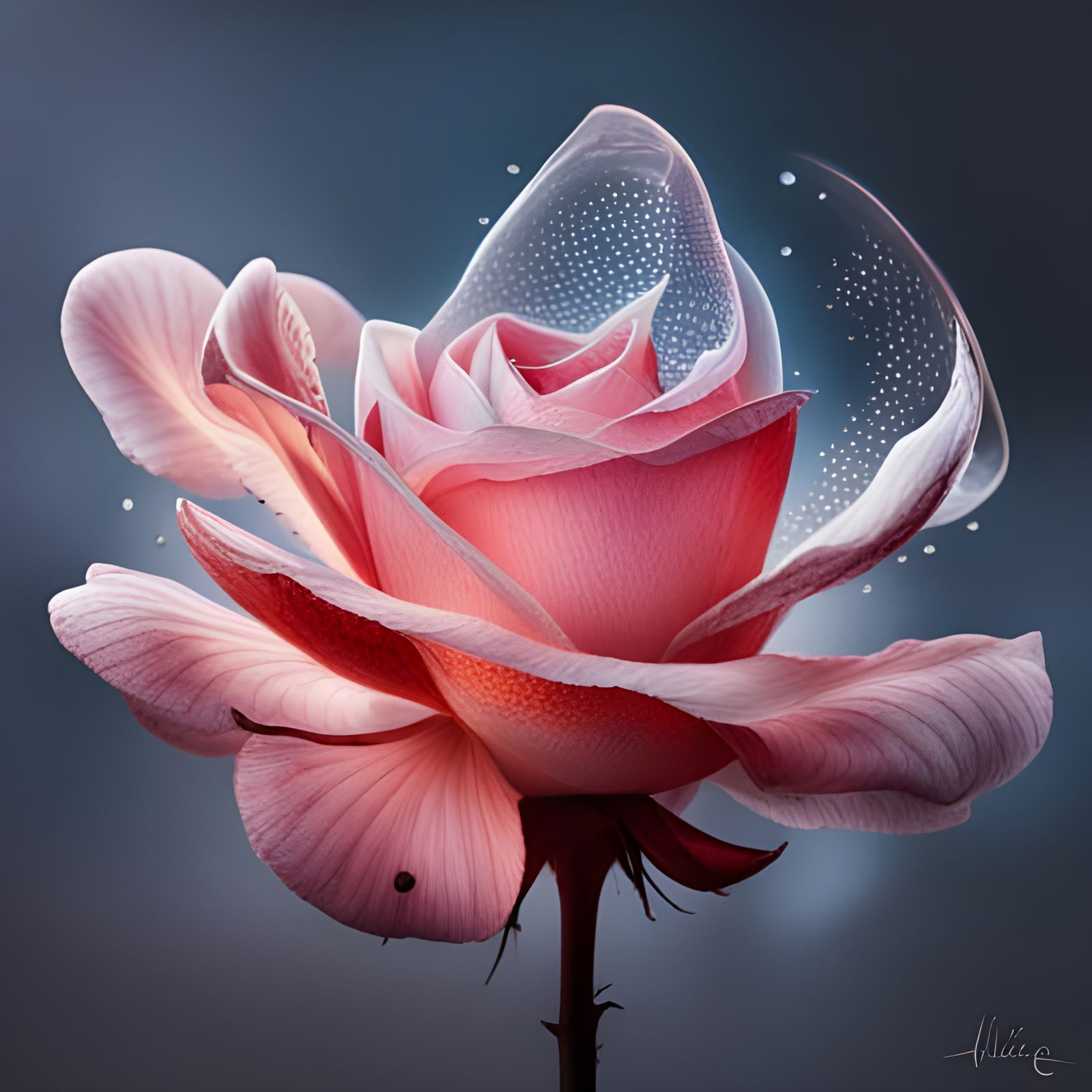 Glowing Rose with Transparent Petals: Photorealistic Macro