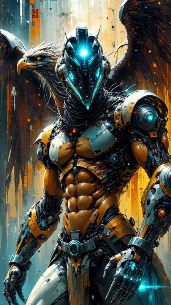 Futuristic Cyborg Eagle in Hyperdetailed Pink Aesthetic