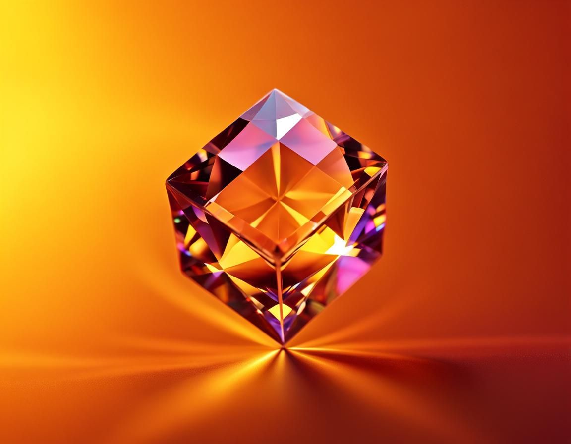 Brilliant Cut Gem Cube Surrounded by Stars