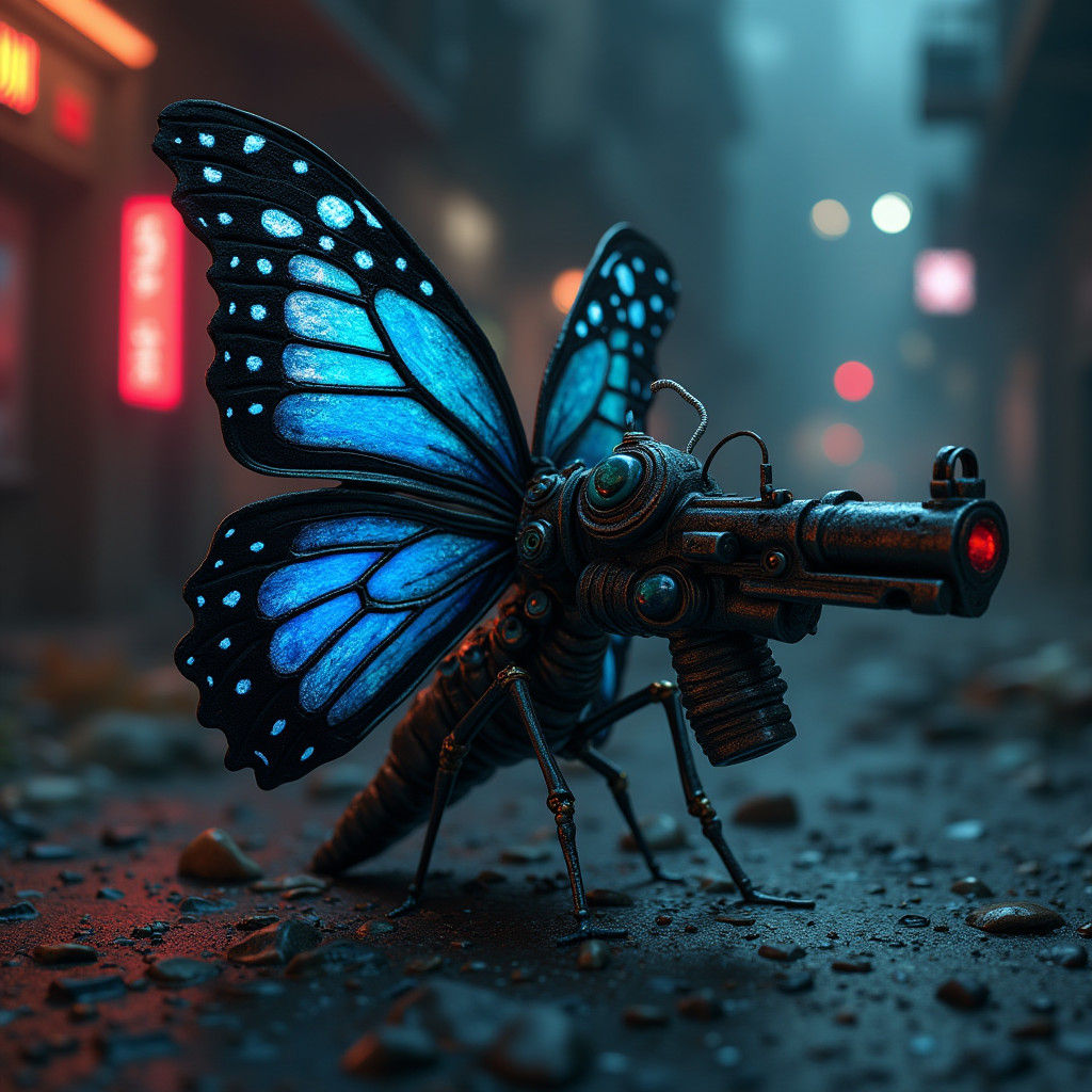 Futuristic Butterfly Warrior in Cyberpunk Style