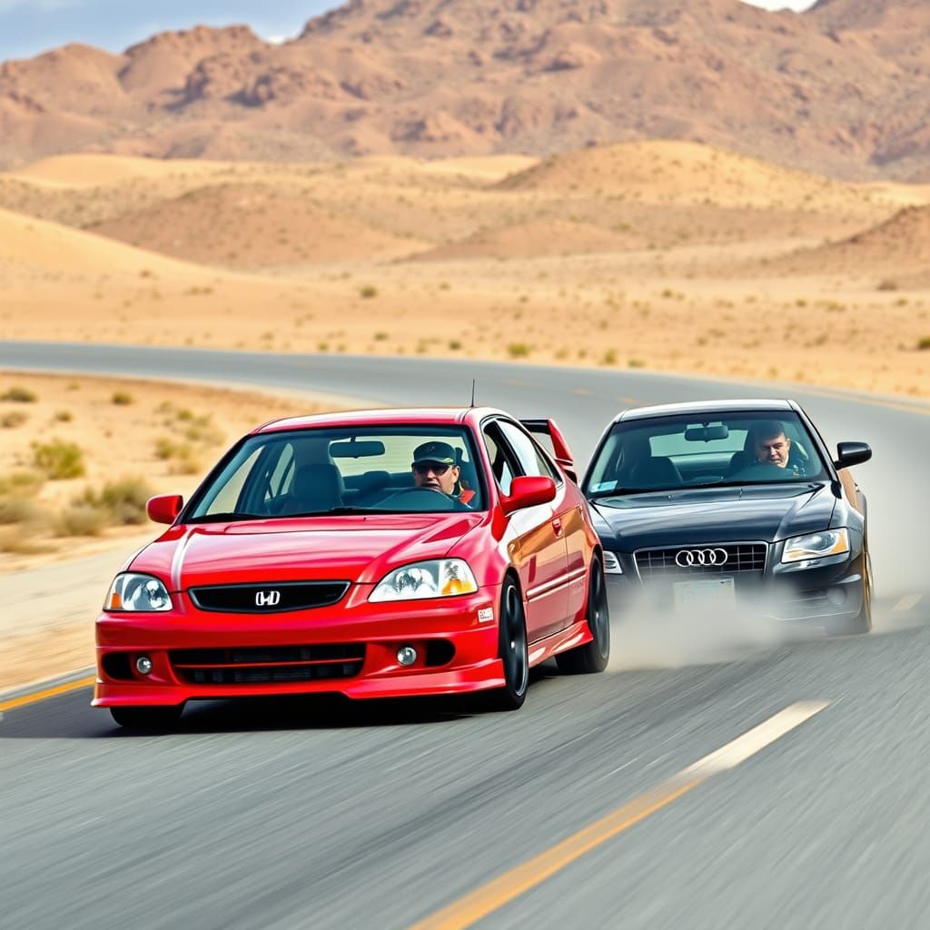 Vintage Red Honda Civic MB3 Rivalry on Desert Highway