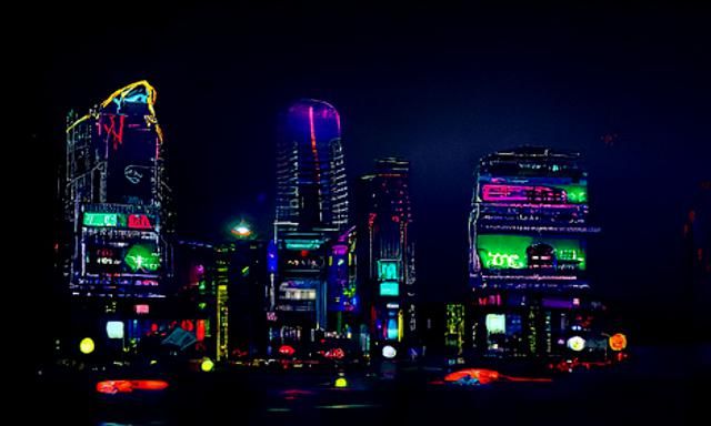 Futuristic Neon Cityscape Reflecting Galaxy