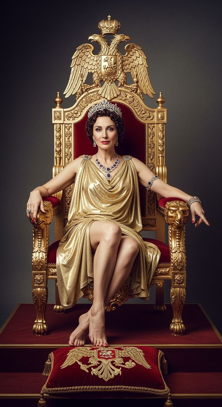 Seductive Tsarina on Opulent Throne, Professional Photograph...