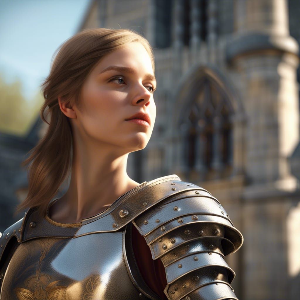 Girl in Medieval Armor on Castle Grounds