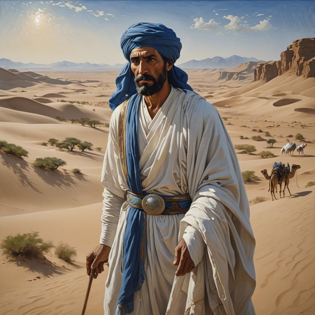 Stoic Desert Warrior in Oil Painting Style