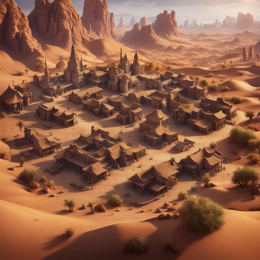 Sprawling Desert Village in Detailed Matte Painting