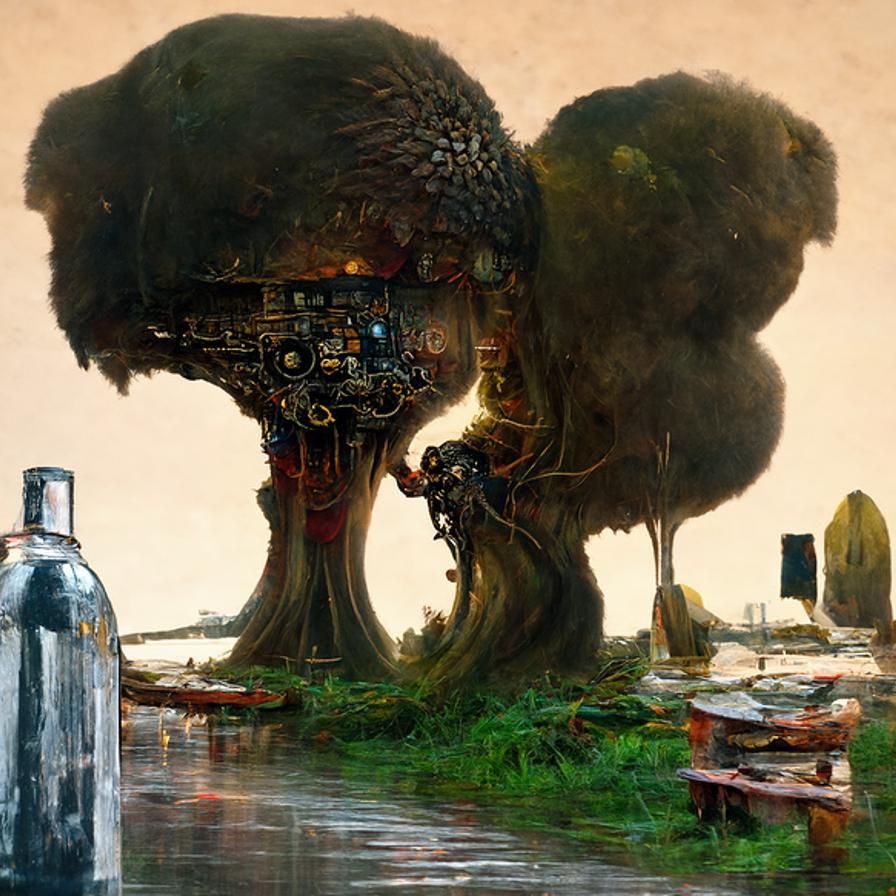 Restaurant on a Giant Tree in Lovecraftian Horror Style