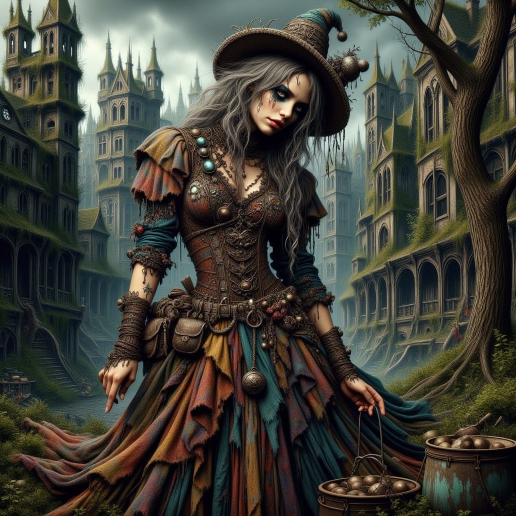 Enchanted Boho Witch in a Whimsical Gothic Cottage
