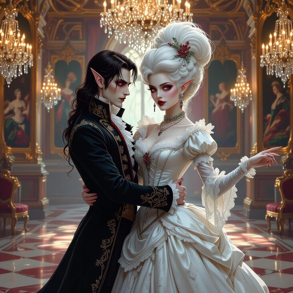 Vampires Dancing in a Baroque Ballroom