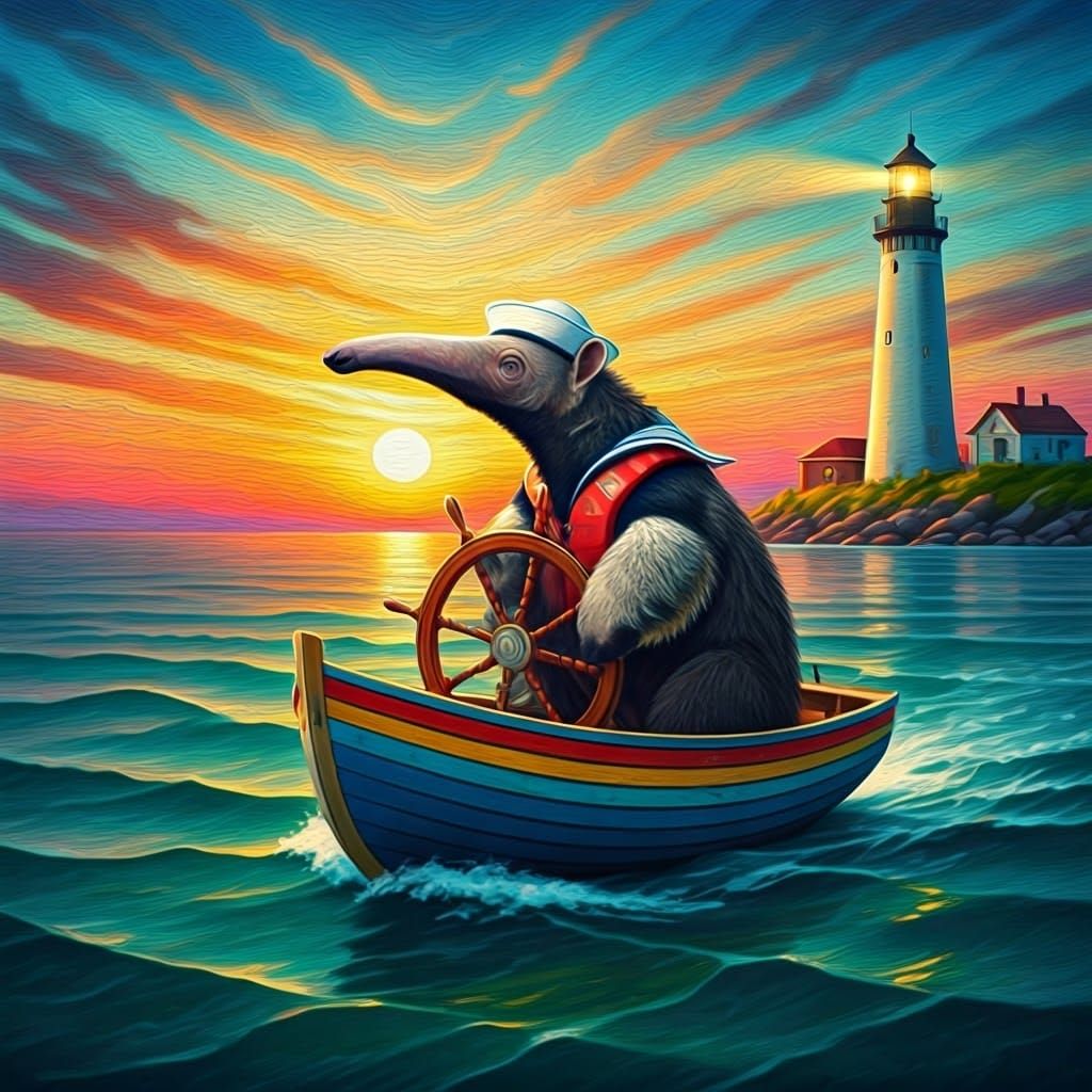 Anteater Sailor Navigating Sunset Seascape