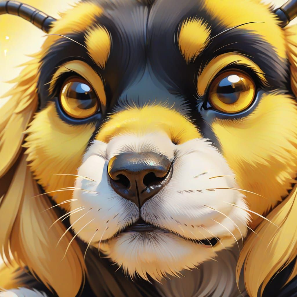 Sleepy Bumblebee Dog in Anime Cartoon Style