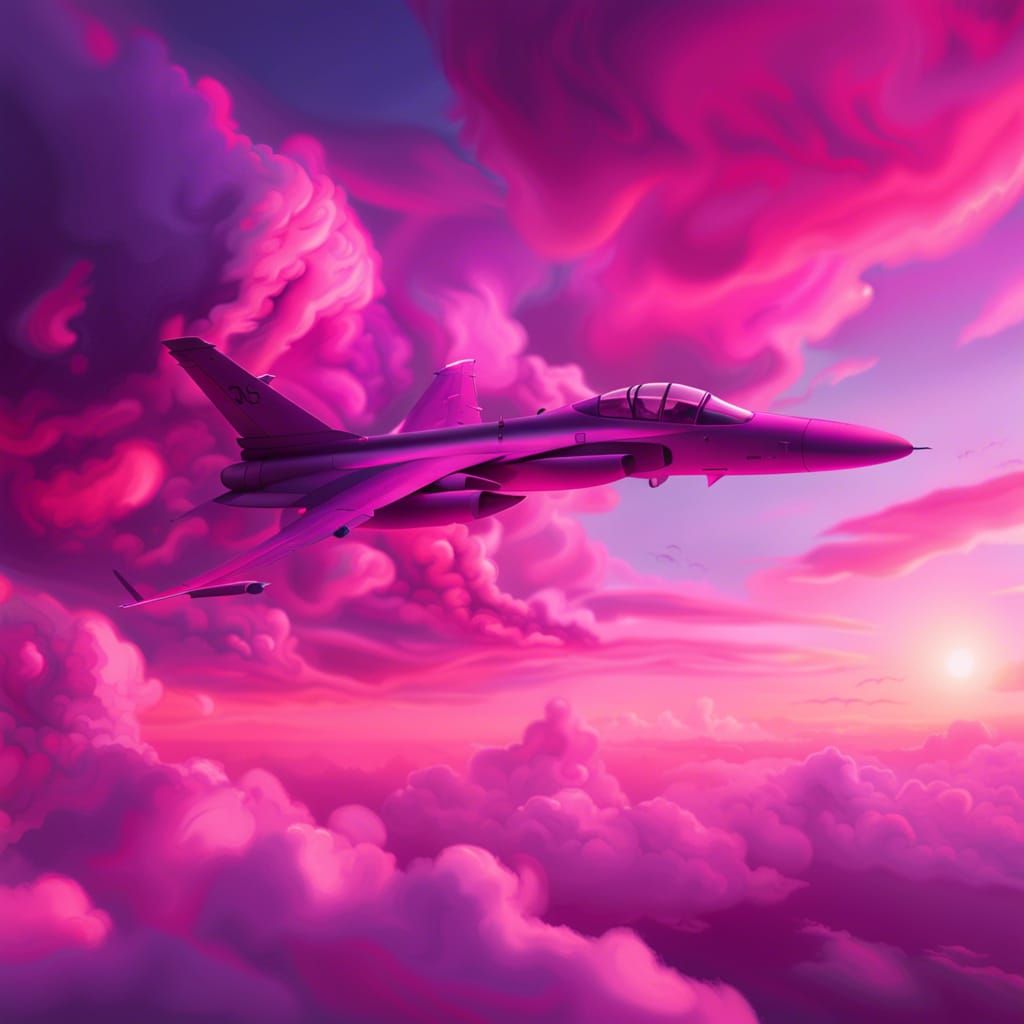 Fighter Jet in Pastel Sunset Sky