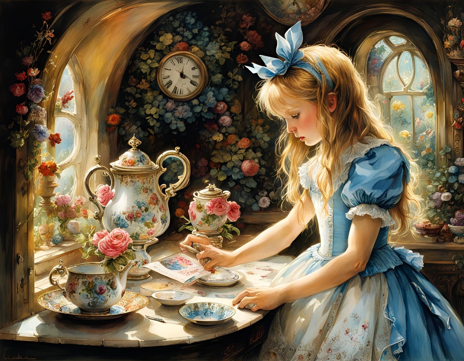 Alice in Wonderland Shrinking, Watercolor Art