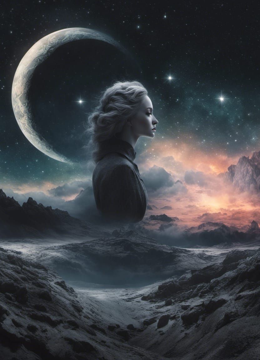 Eerie Moonlit Face in Gothic Art Nouveau Style