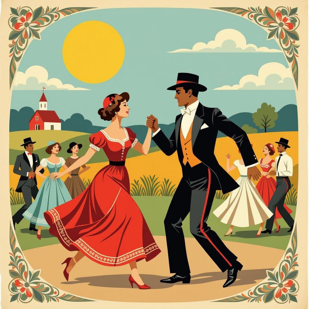 Vintage Paper Collage of a Rural Dance