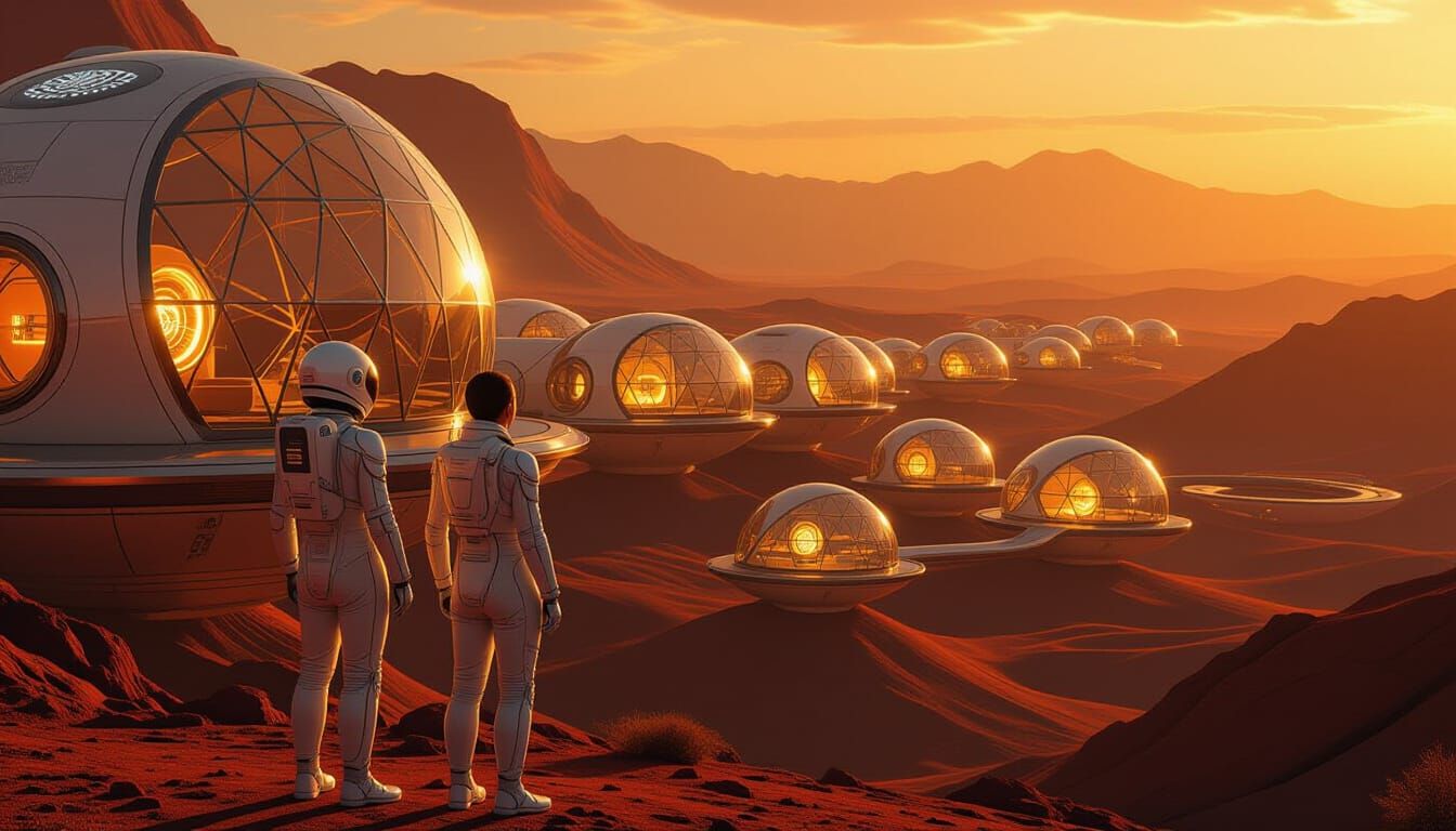 Futuristic Spacesuits at Spherical Apartment Complex