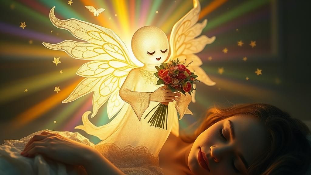 Ethereal Angel with Rainbows and Filigree Bouquet