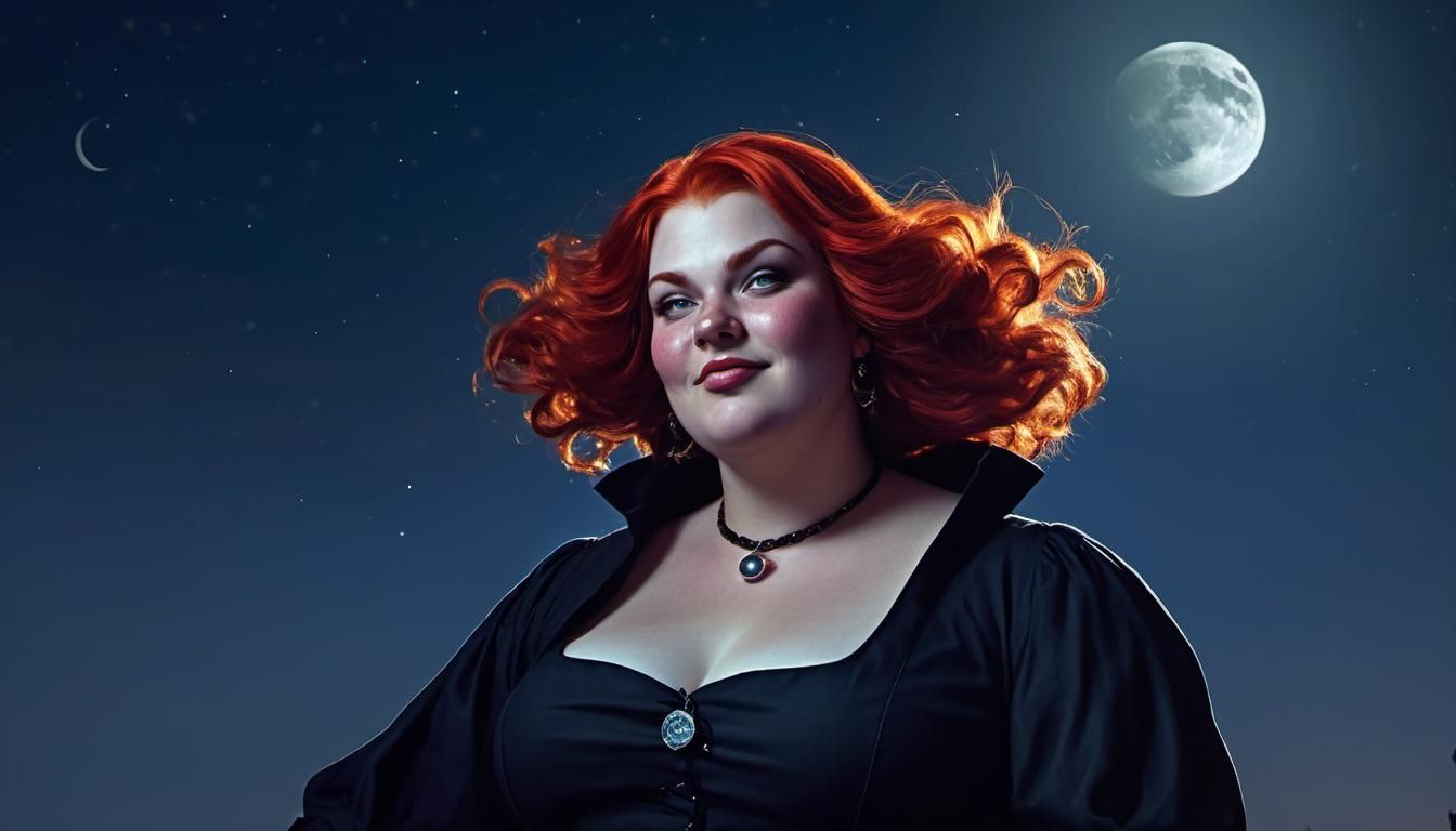 Friendly Red-Haired Witch in Chiaroscuro Lighting