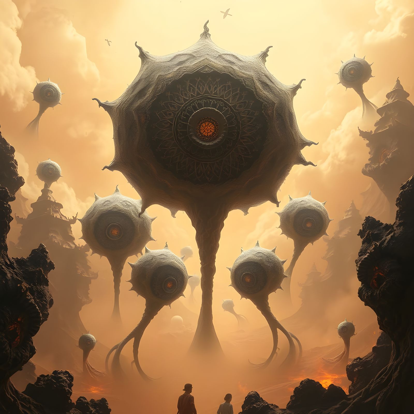 Mysterious Sepia Beings in a Fantastical World