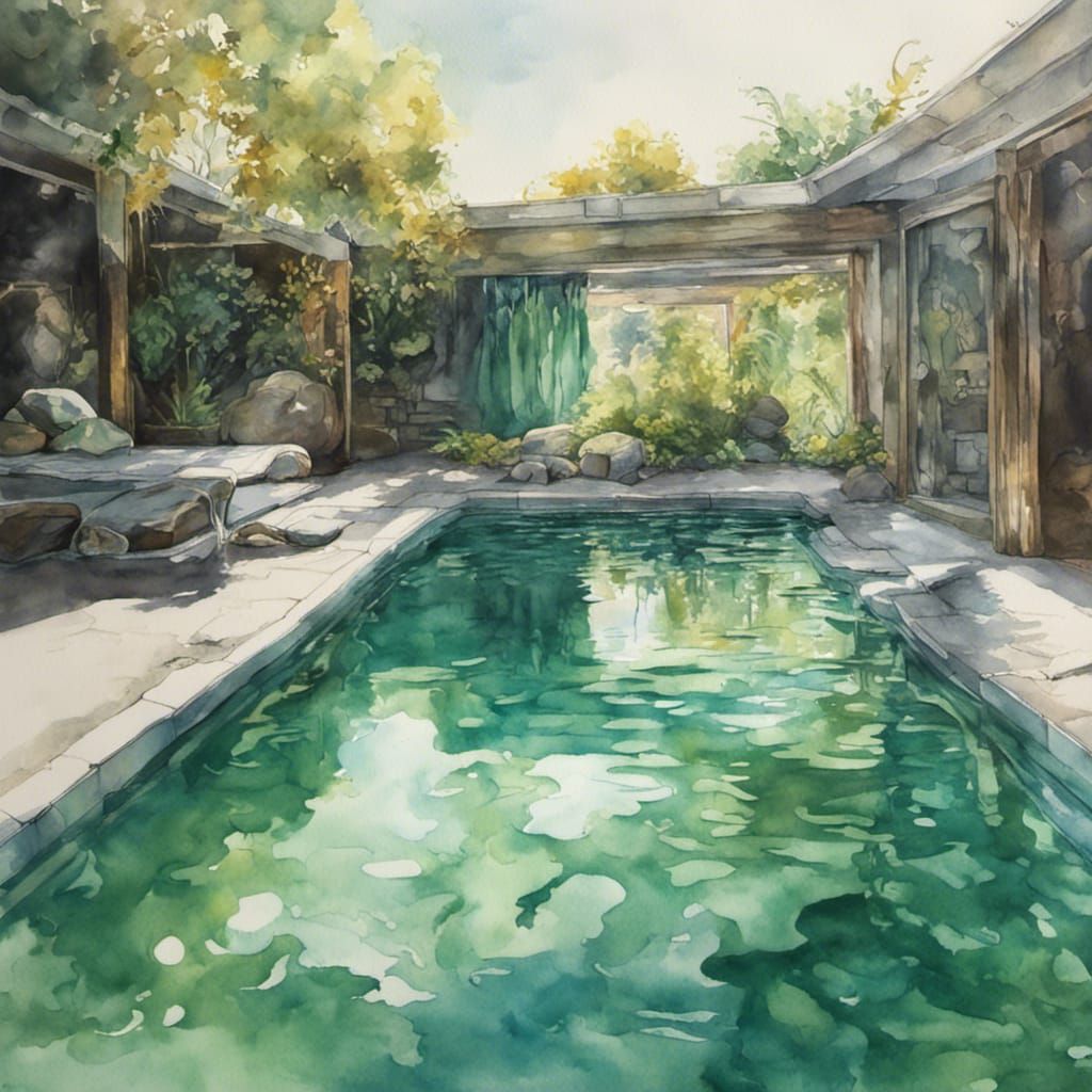 Sunlit Icy Green Fantasy Pool in Watercolor