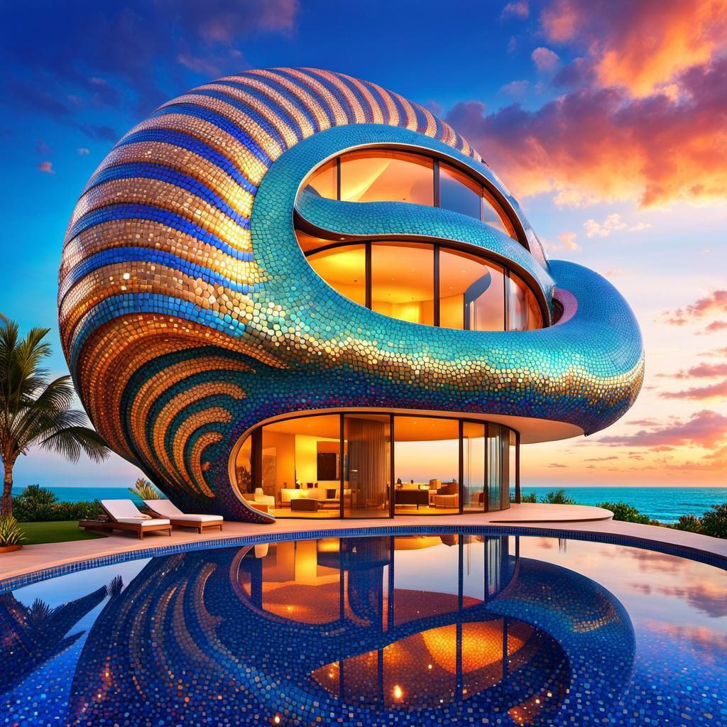 Futuristic Indian Sea Snail House in Millefiori Mosaic
