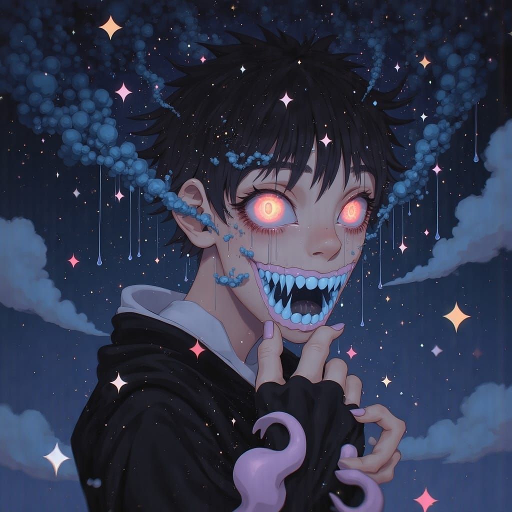 Surreal Boy Fades into Starry Darkness