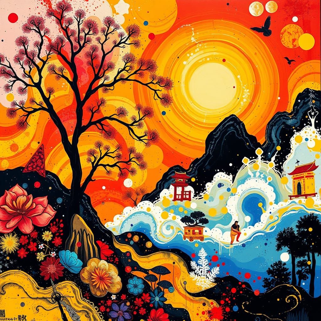 Psychedelic Zen Garden in Kaos: Vibrant Ink Art