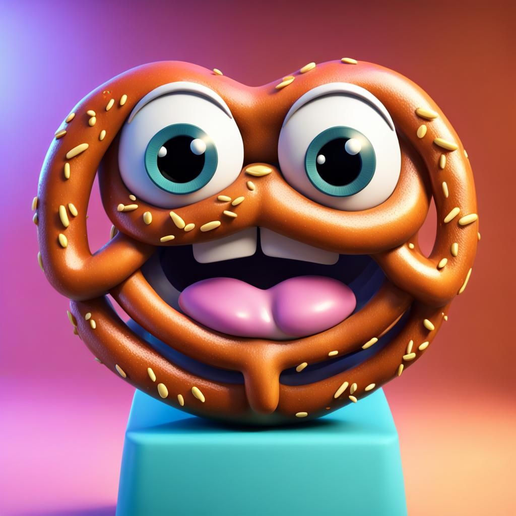 Animated Pretzel Character in 3D Digital Art