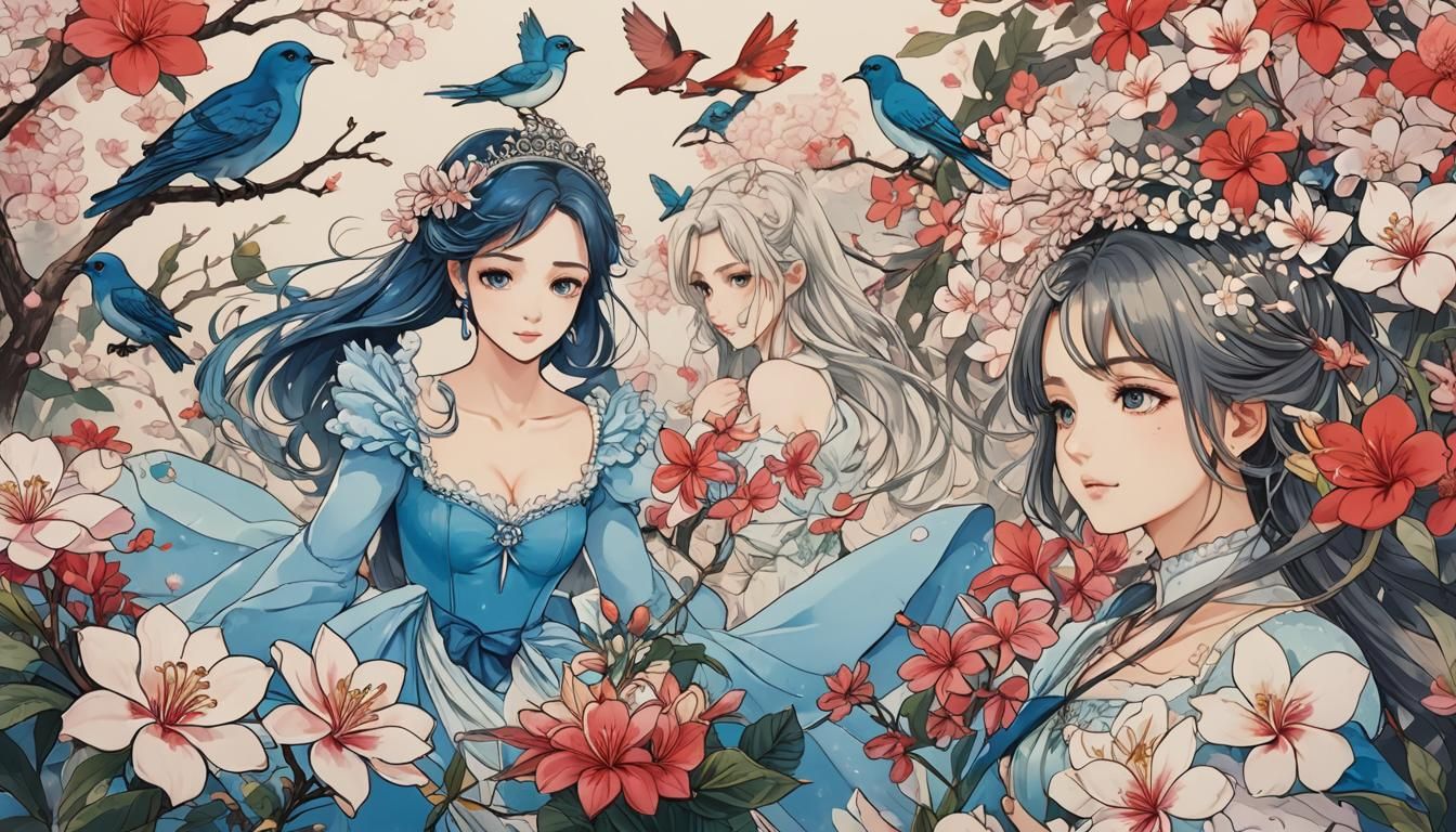 Cinderella with Plumeria in Anime Style