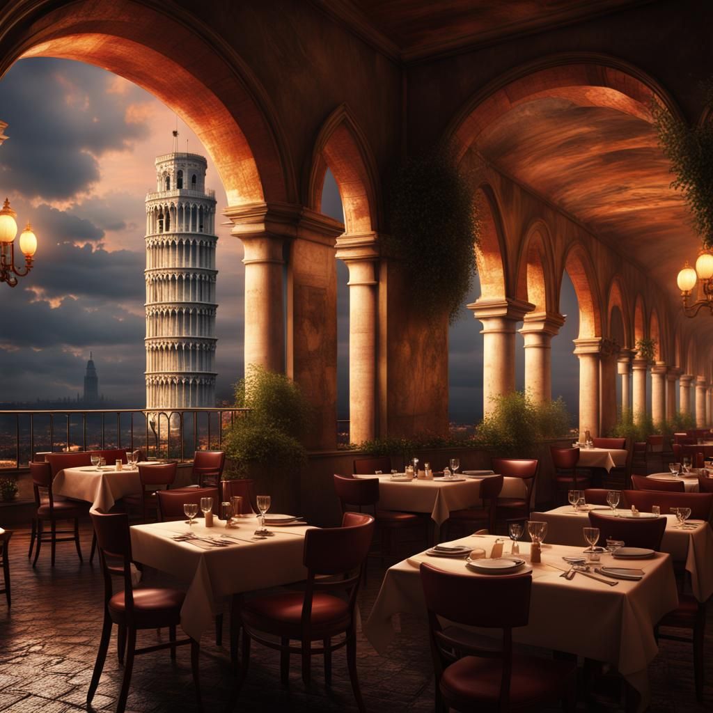 Italian Restaurant Next to Leaning Tower of Pisa