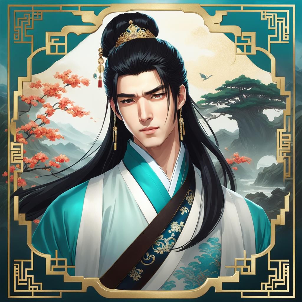 Handsome Young Man in Hanfu with Flute