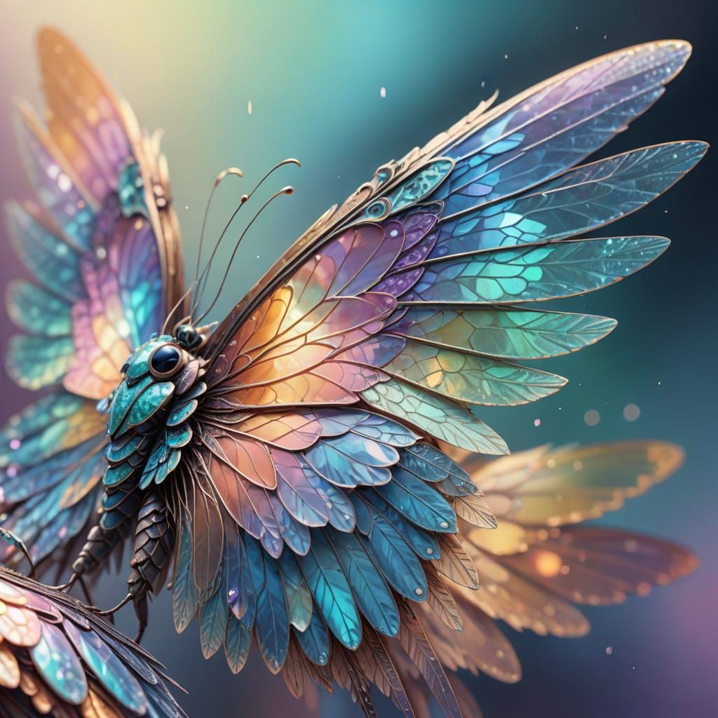 Iridescent Wings Macro Photography in Fantasy Art Style