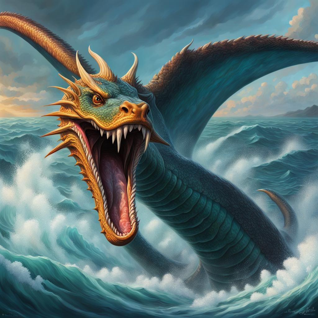 Winged Sea Serpent Emerges from Ocean: Splash Art