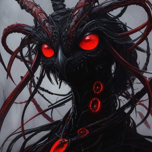 Lovecraftian Raven with Tendrils as Oil Painting