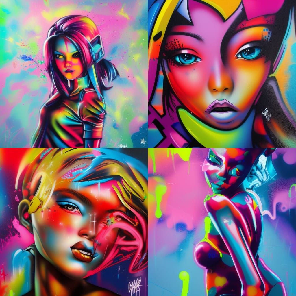 Cyber Y2K Girl in Graffiti Splash Art