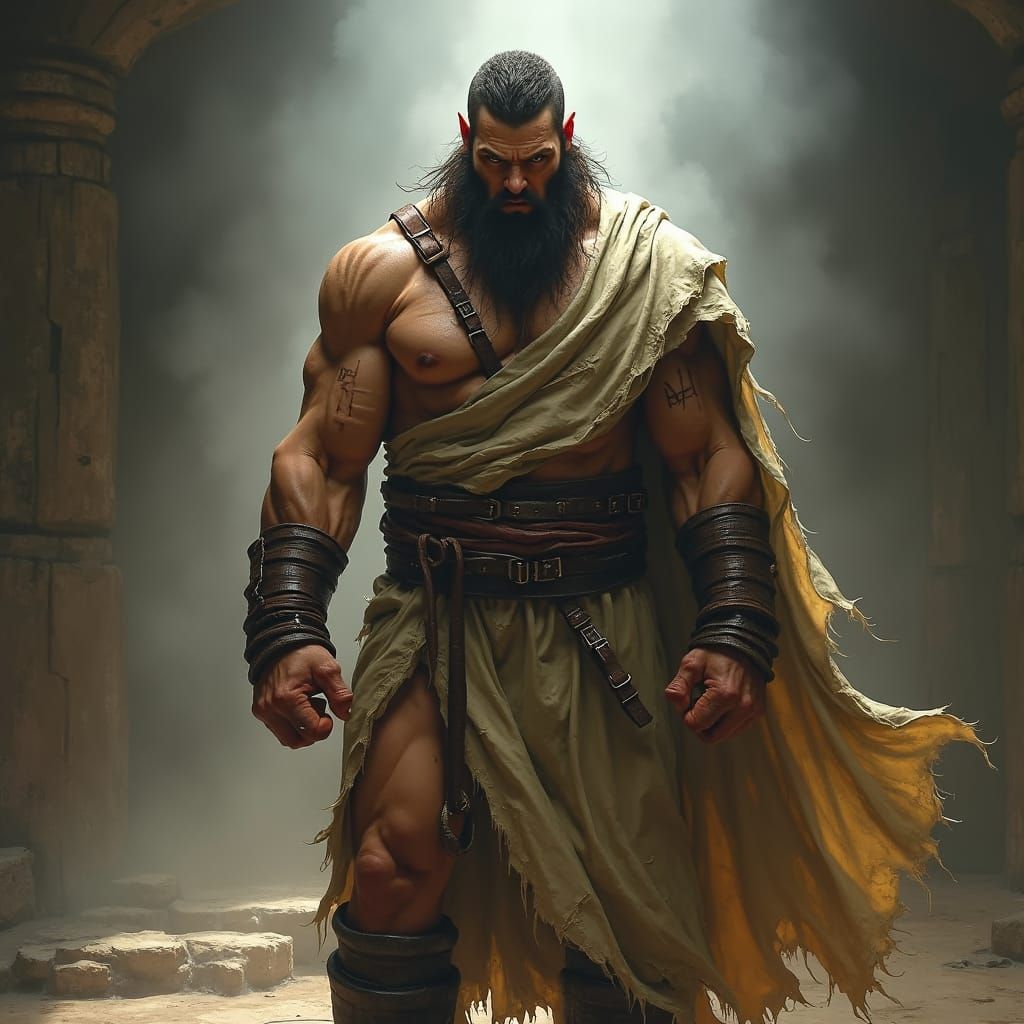 Gritty Bare-Knuckle Fighter in Dark Arena