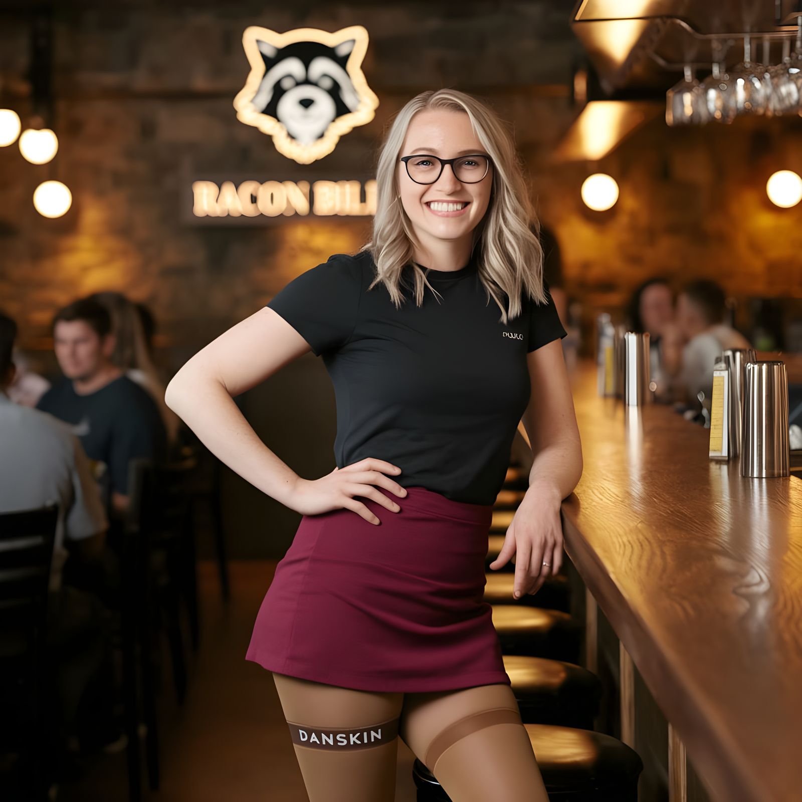 Cheerful Barmaid in Cozy College Pub Setting