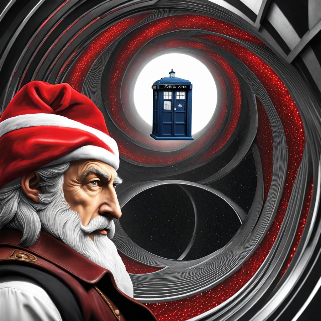 Optical illusion art, James Bond 007 wearing a Santa hat   h...