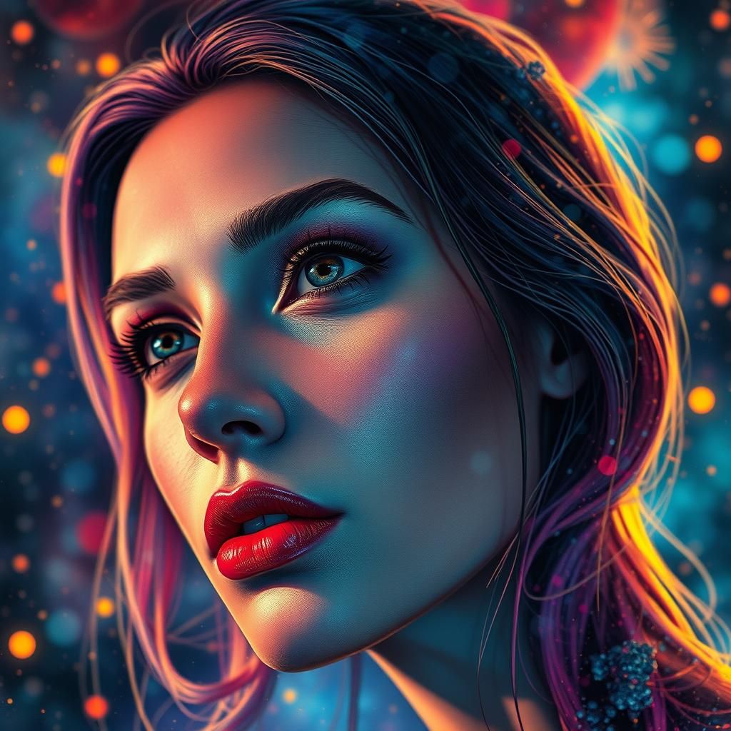 Cosmic Woman Portrait with Dramatic Lighting