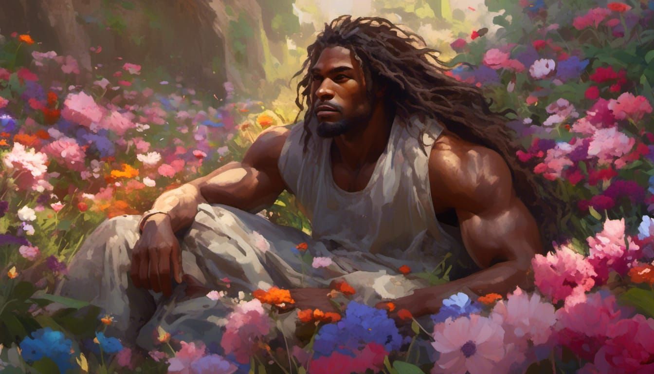 Hyperrealistic Portrait of Man with Flowers