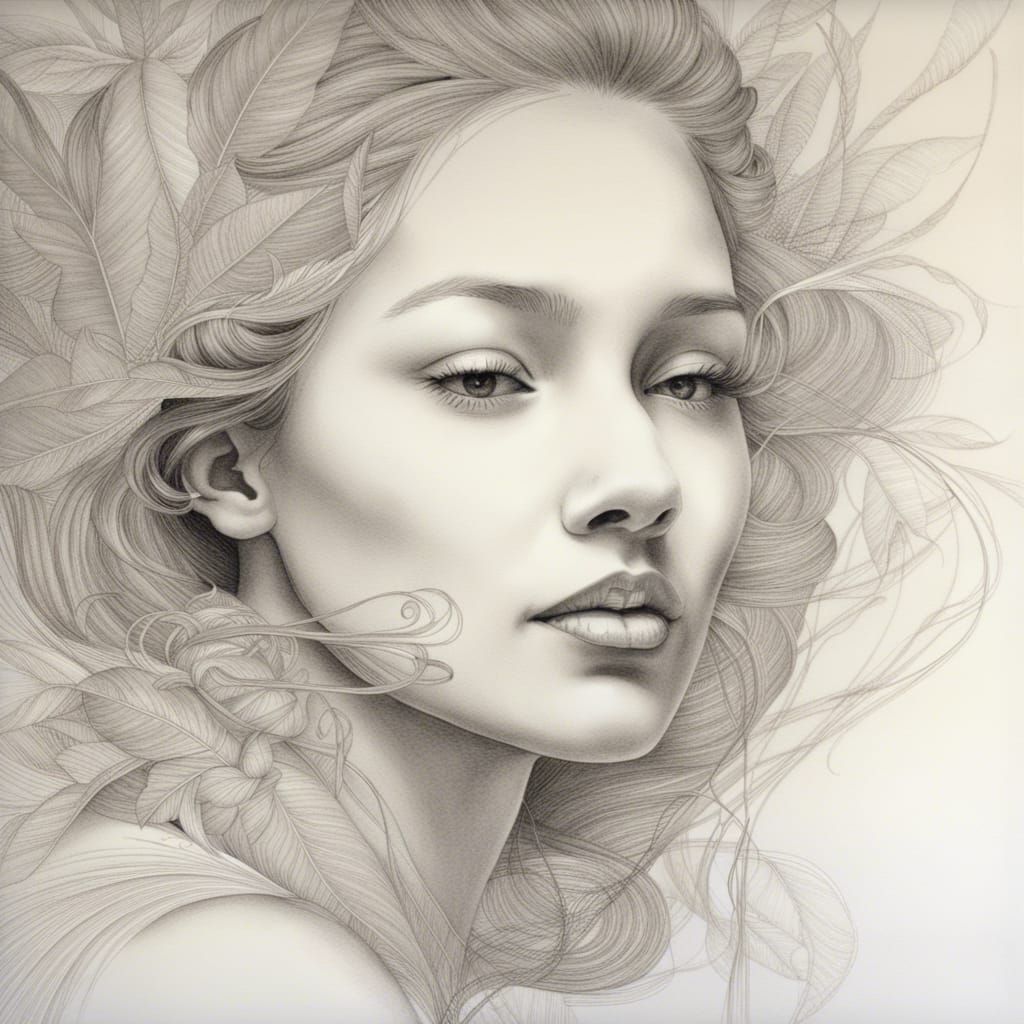 Monochrome Ink Portrait of a Beautiful Woman