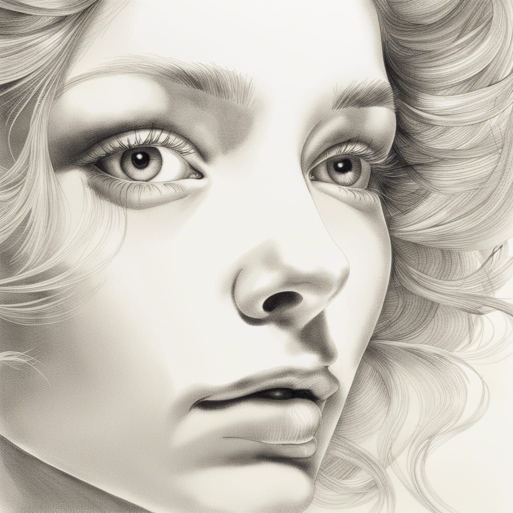 Elegant Ink Drawing of a Beautiful Woman's Face