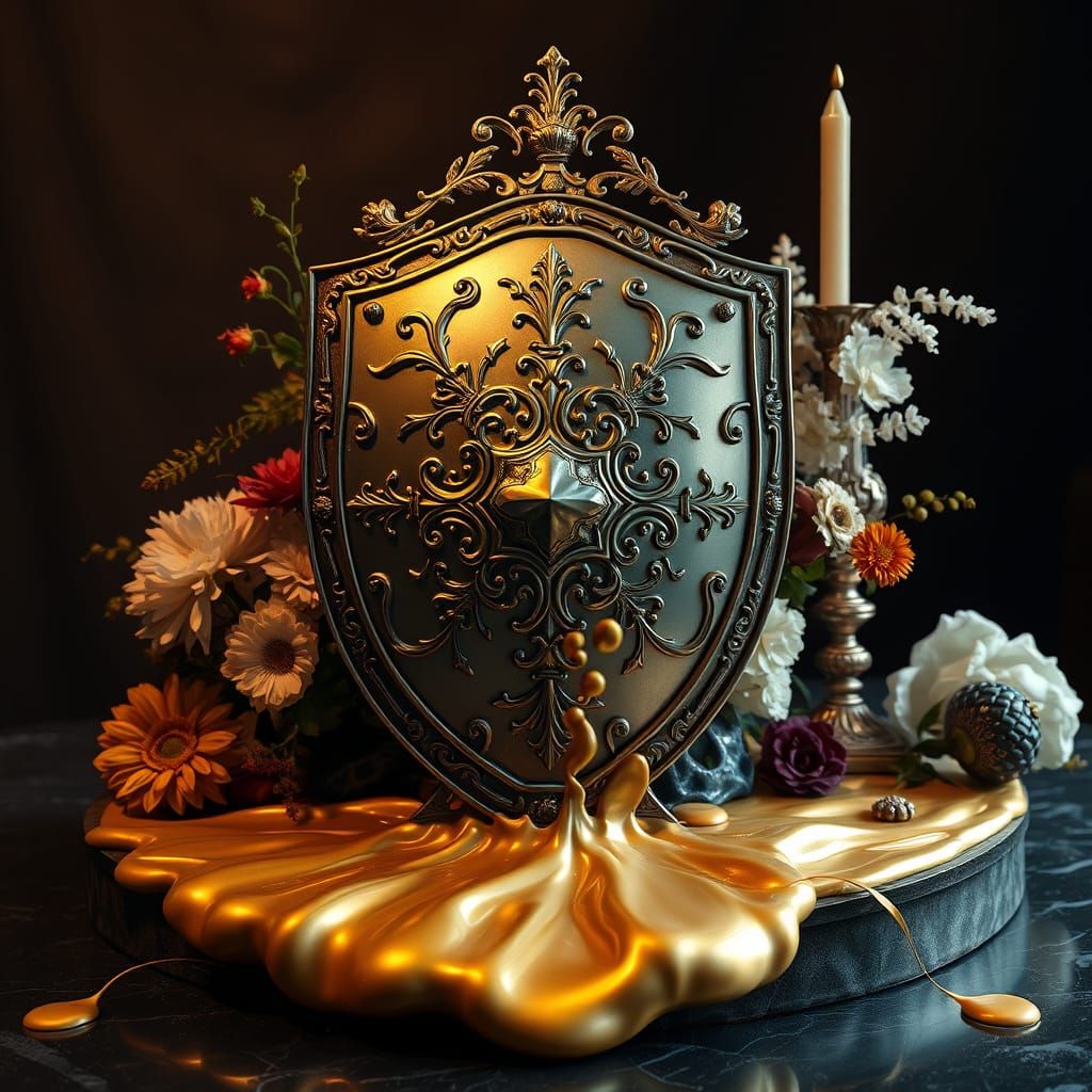 Regal Medieval Shield in Golden Opulence