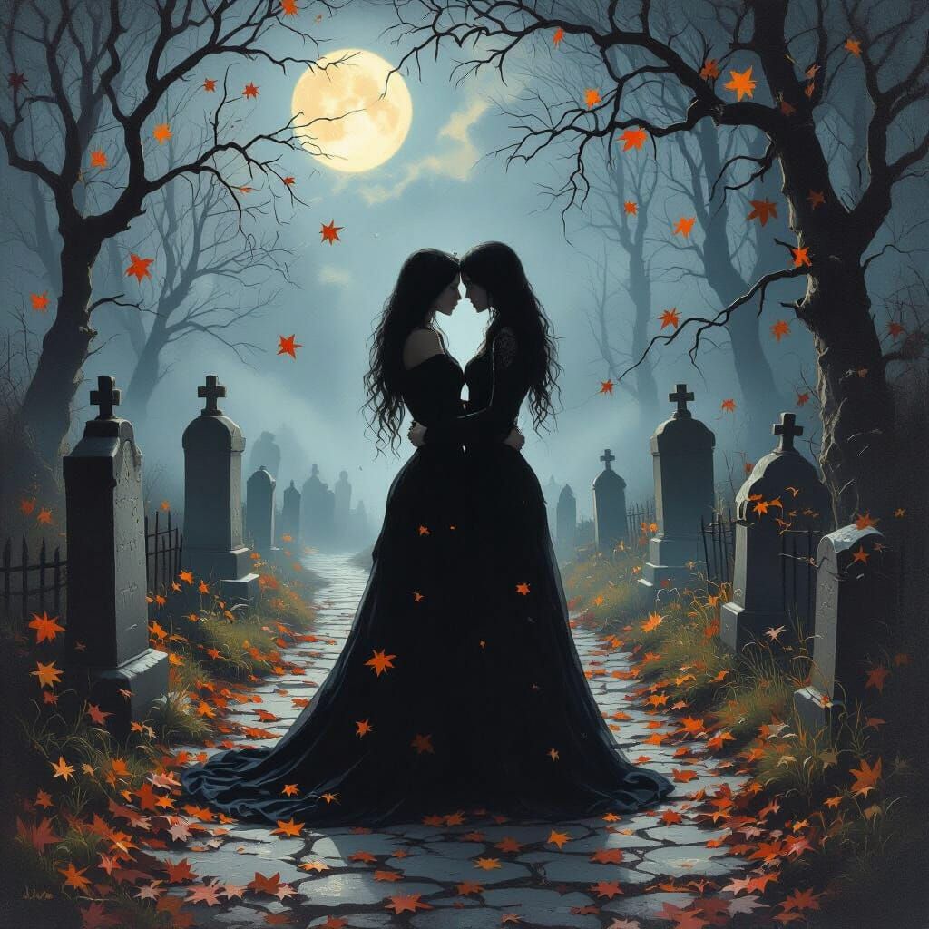 Eternal Embrace: Spectral Lovers on Halloween Night